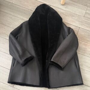 Vince Reversible Charcoal Leather Jacket with Black Faux Fur